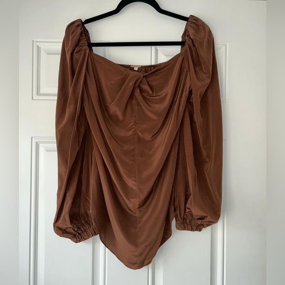 JOHANNA ORTIZ SIZE 6 100% silk brown blouse balloon sleeve thunder dreamer top